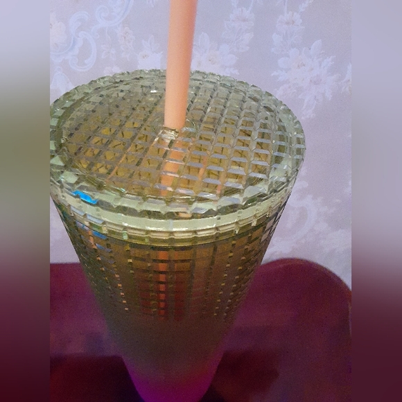Starbucks 2022 Lemon Neon Pink Ombre Grid Tumbler - Picture 3 of 3